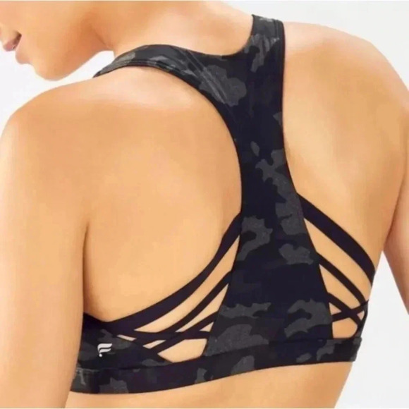 Fabletics Kessler Medium Impact‎ Sports Bra Charcoal Camo Size S - Picture 2 of 7